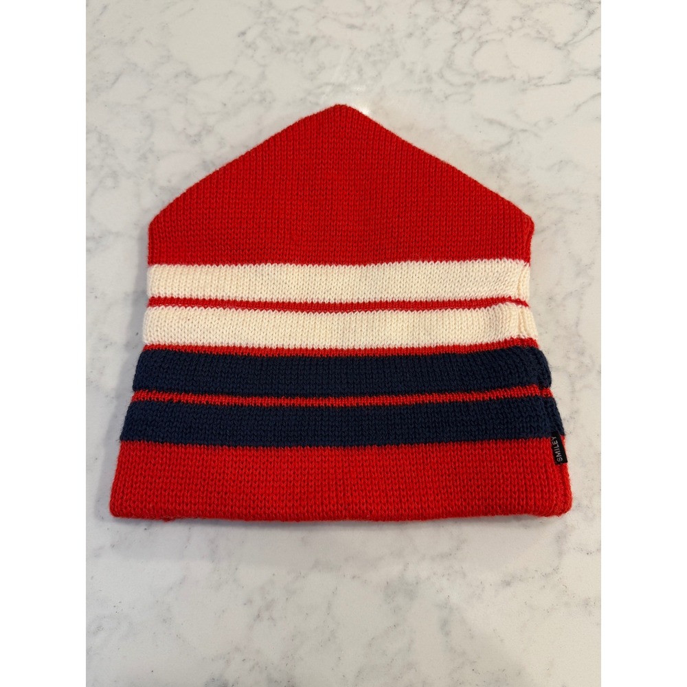 VTG 70s 80s Smiley‎ Wool Knit Beanie Ski Hat Striped Red White Blue Made in USA